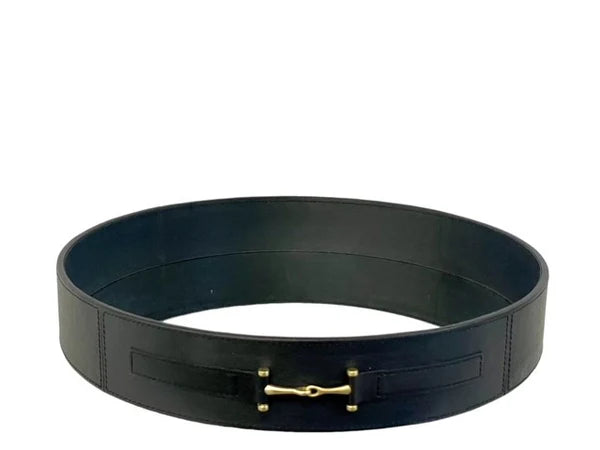 Leather Round Tray Black and Gold