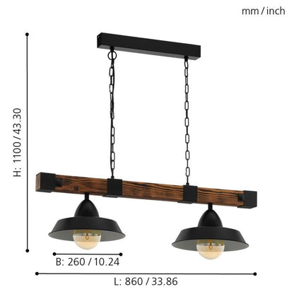 Oldbury 2 Light Wooden Bar Pendant