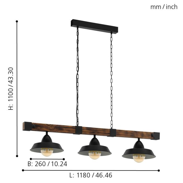 Oldbury 3 Light Wooden Bar Pendant