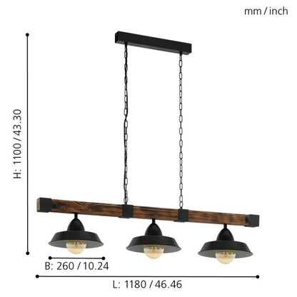 Oldbury 3 Light Wooden Bar Pendant